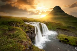 Kirkjufell waterfalls in Grundarfjordur, west of Iceland